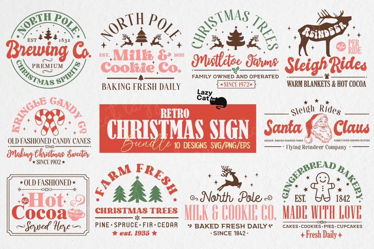 retro christmas sign svg design bundle