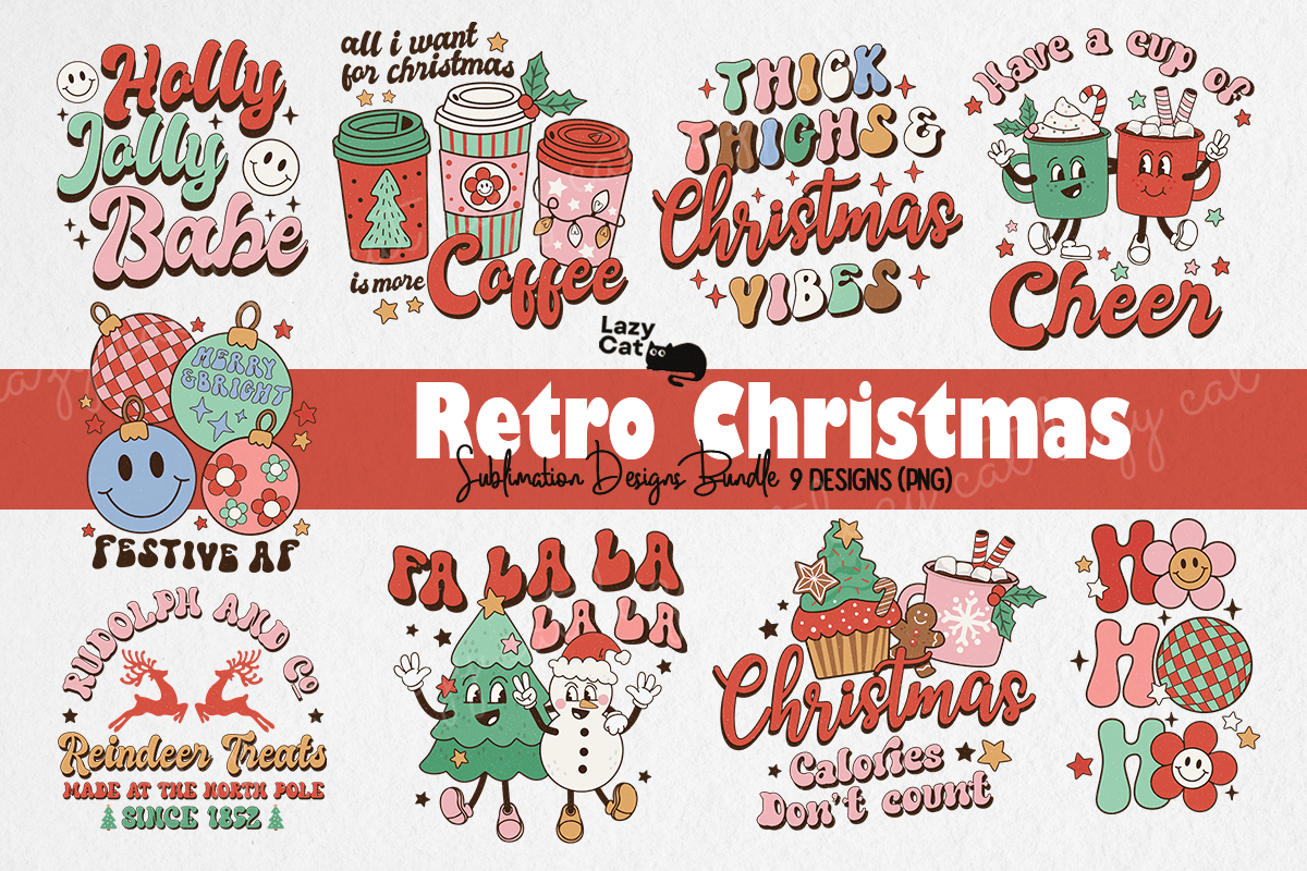 retro christmas sublimation bundle design