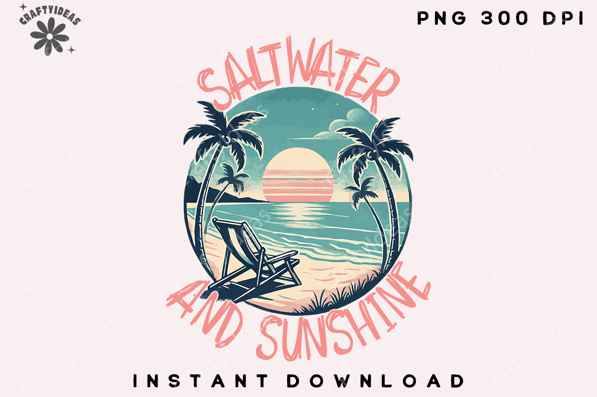 saltwater and sunshine summer vintage sublimation designs beach PNG