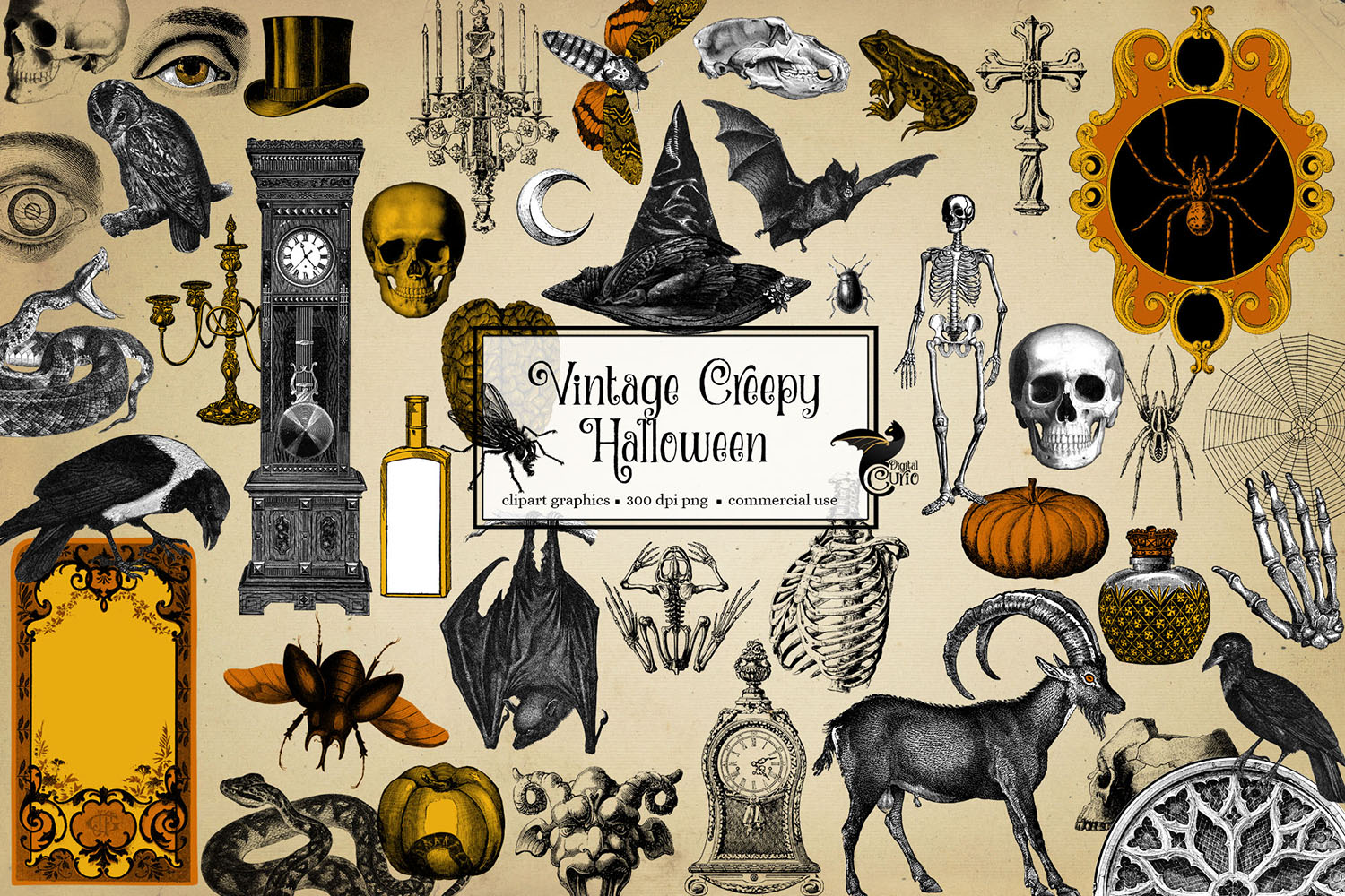 vintage creepy halloween clipart design