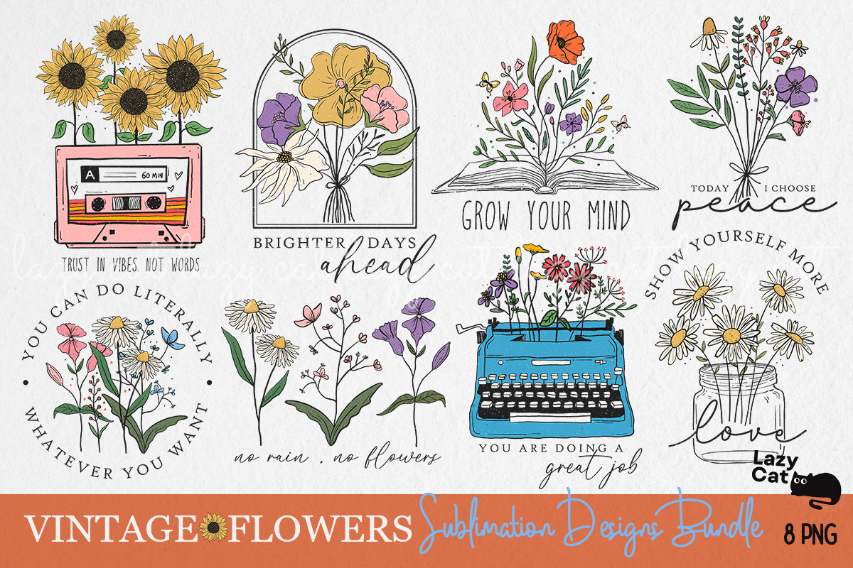 vintage flowers sublimation bundle design