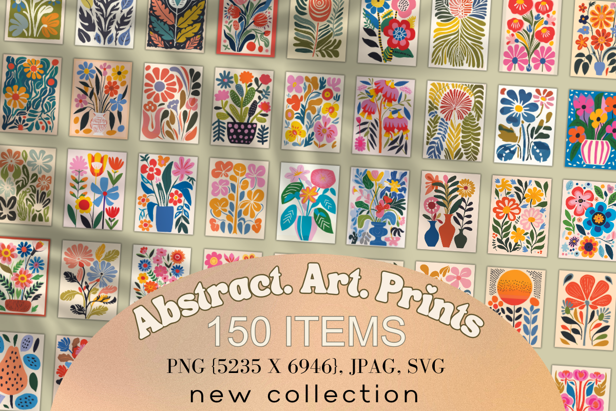 abstract 70s floral prints in warm earth colours for print on demand