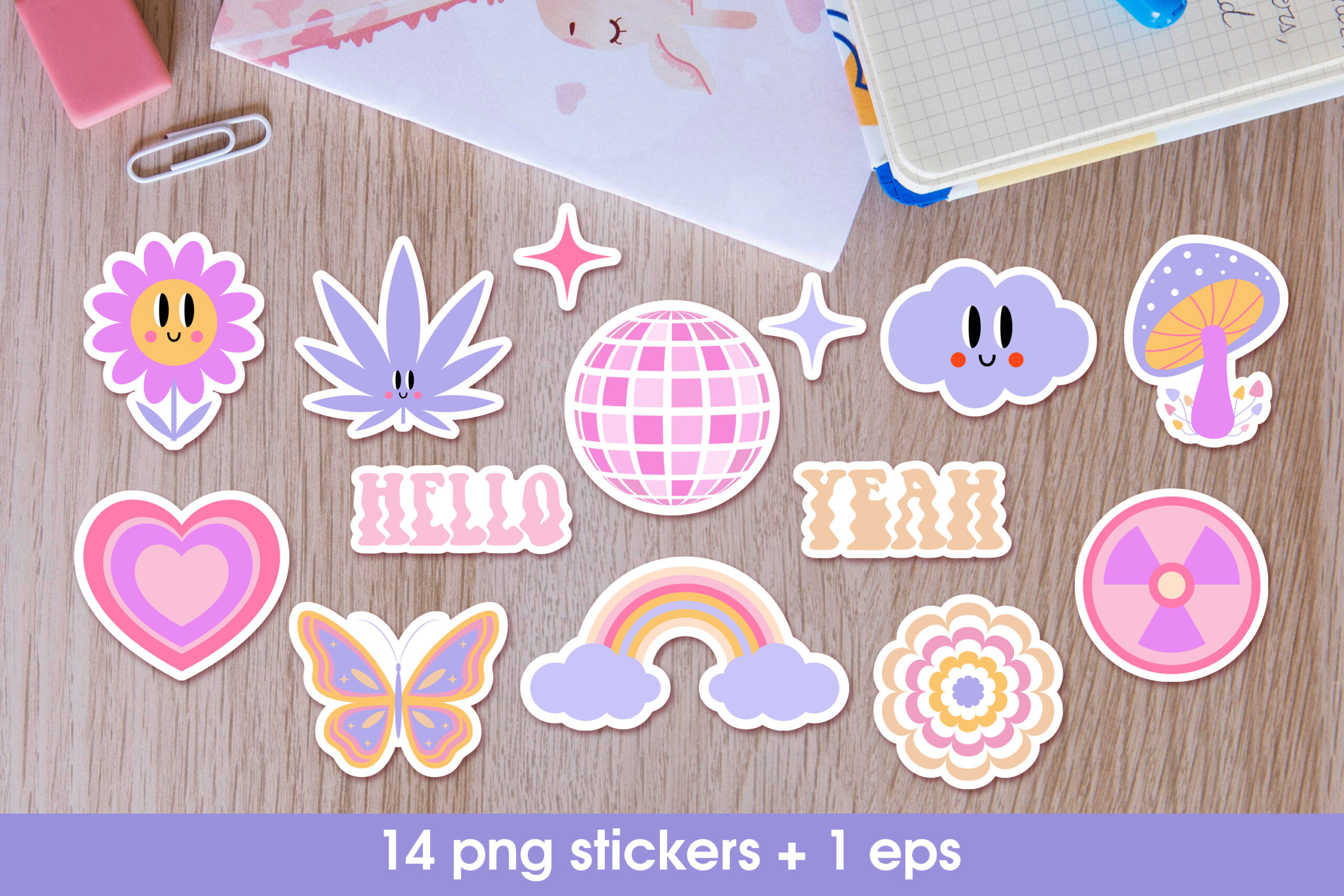 70s groovy sticker patches on transparent background for shirt prints