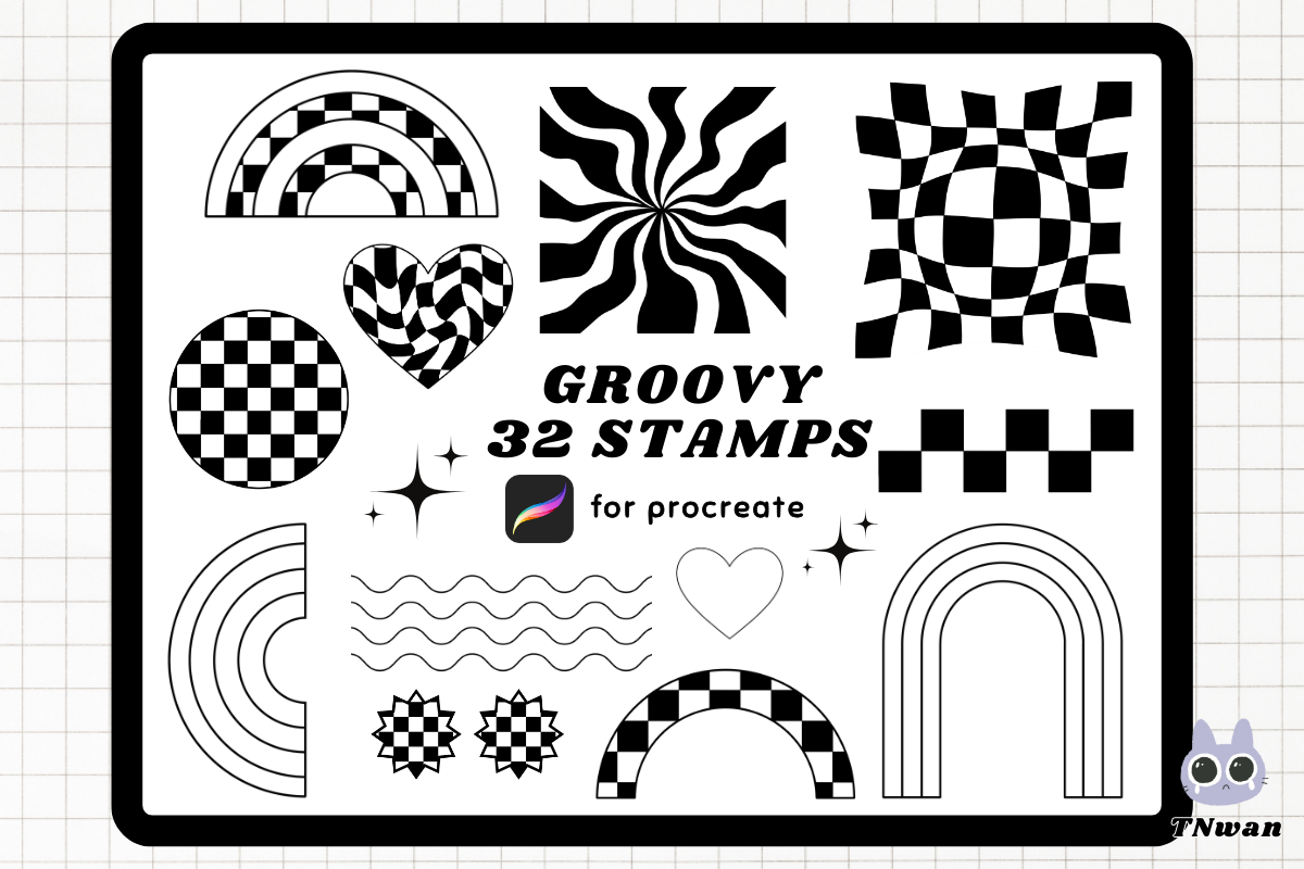 groovy retro procreate stamp brushes for building 70s designs