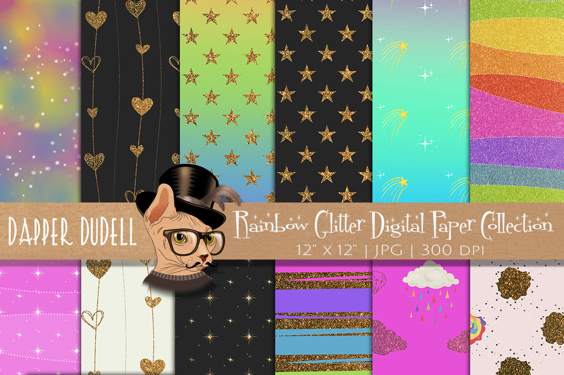 Rainbow Glitter Digi Paper Backgrounds
