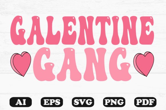 galentine gang retro screen printing designs thick wavy lettering two colour