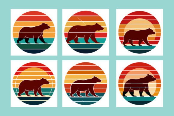 bear silhouette retro sunburst screen printing designs flat colour vector