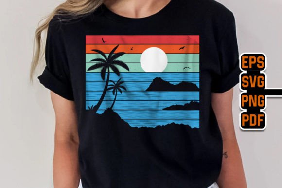 retro vintage beach screen printing designs distressed stripes dark shirt