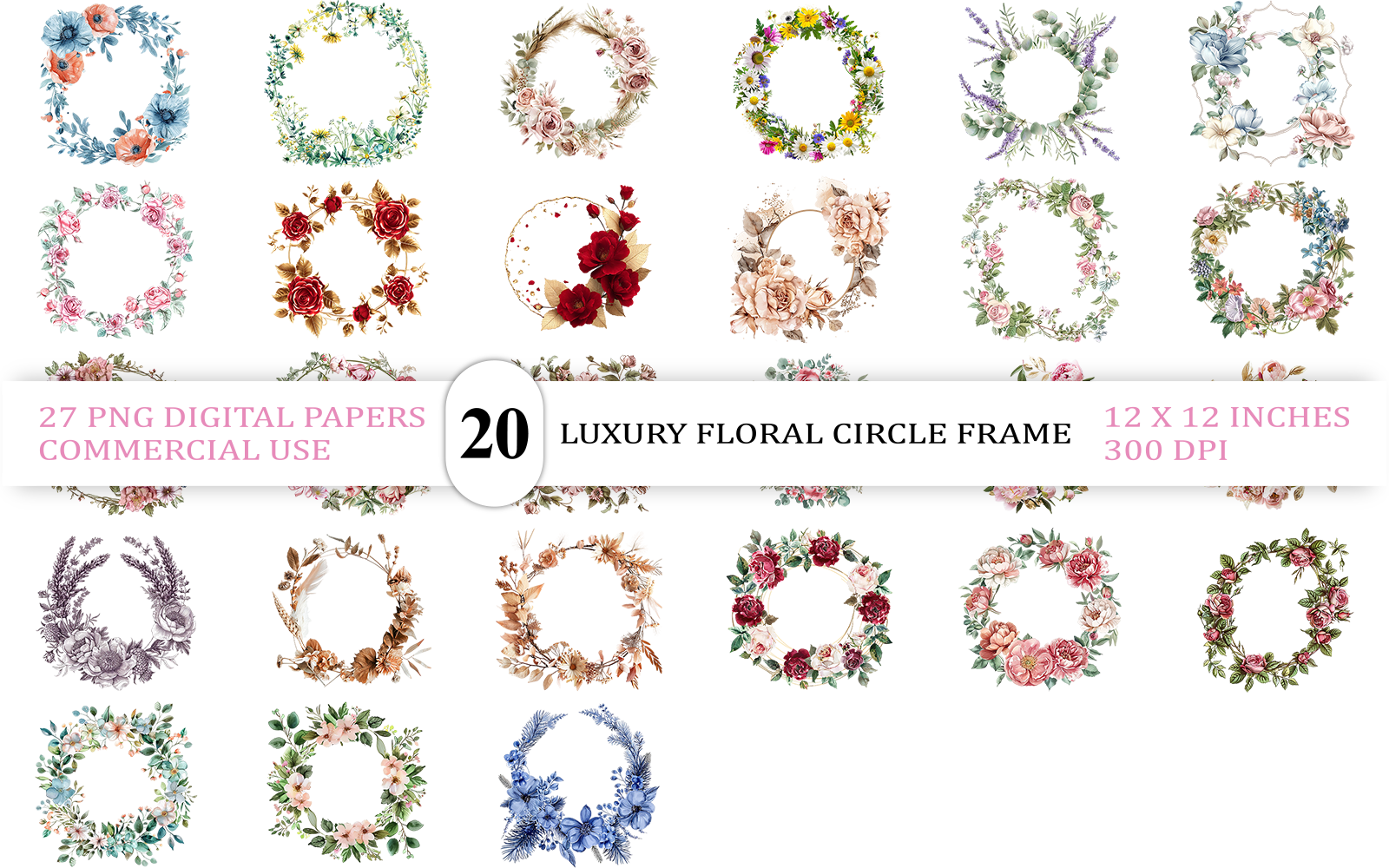 burgundy and white rose wreath frame png for junk journal