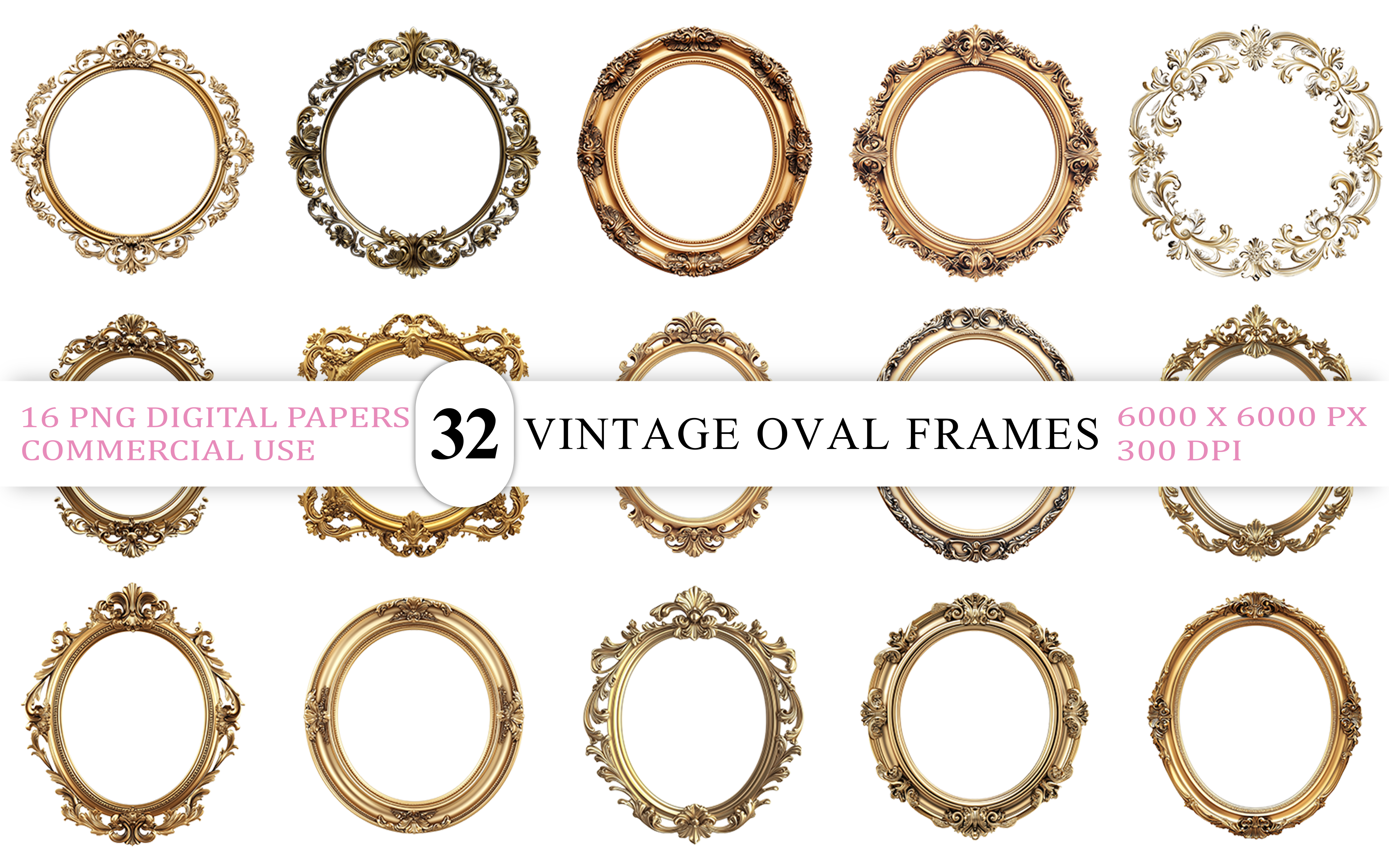 elegant vintage oval frames bundle png for scrapbook page