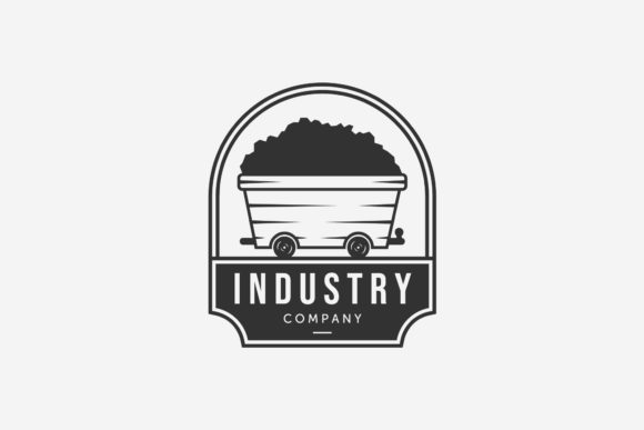 coal mining cart vintage badge logo design one colour print