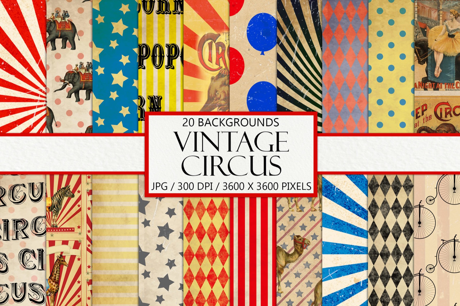vintage circus scrapbook paper bundle design