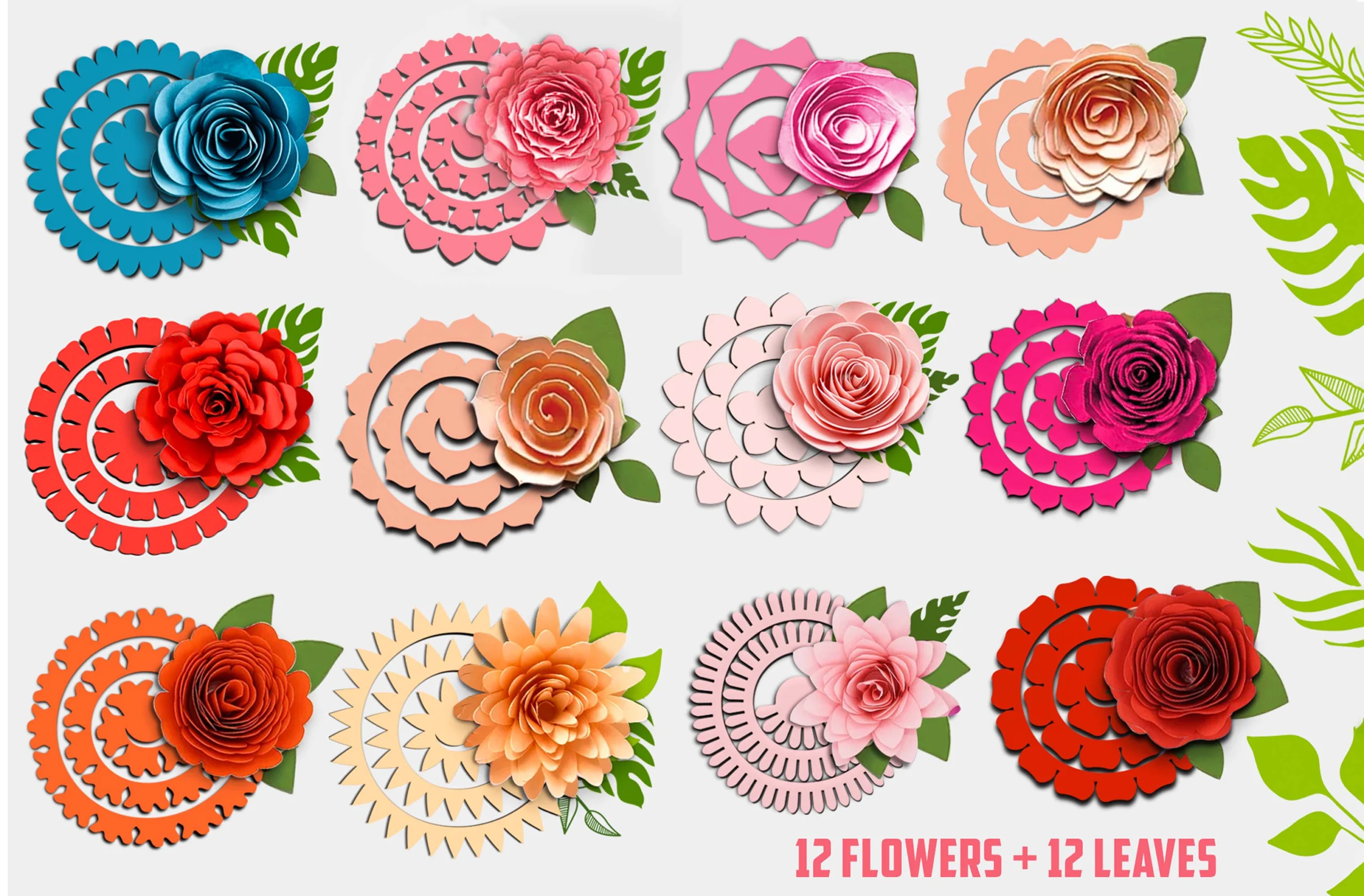 3d rolled paper flower & leaf svg bundle