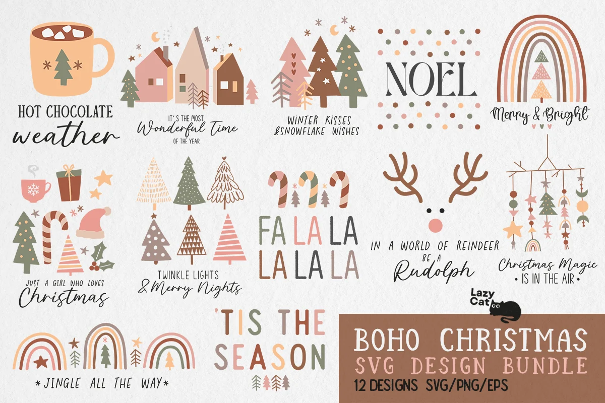 boho christmas svg png bundle