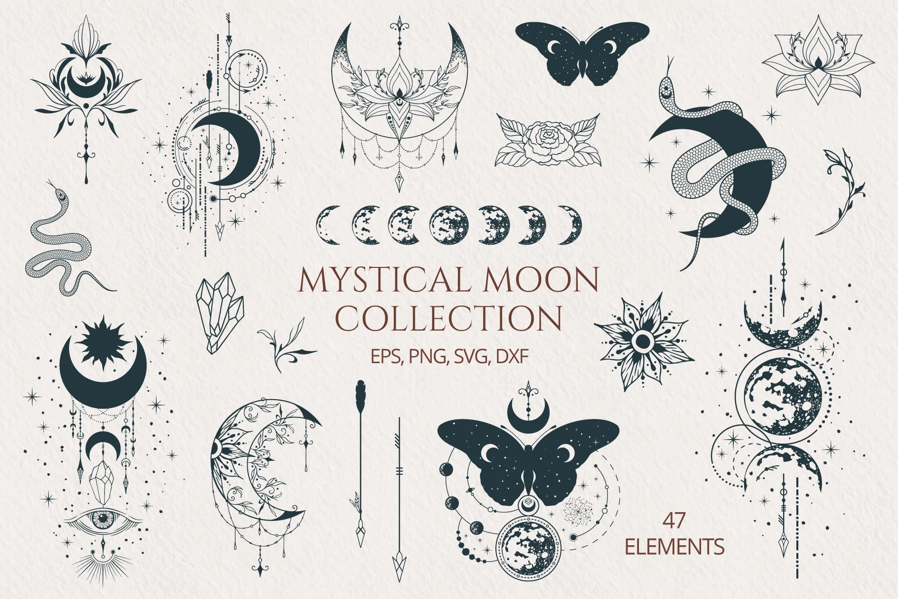 hand drawn mystical moon collection