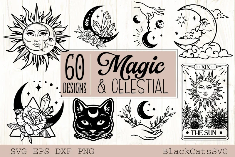 magic and celestial svg bundle (60 designs)