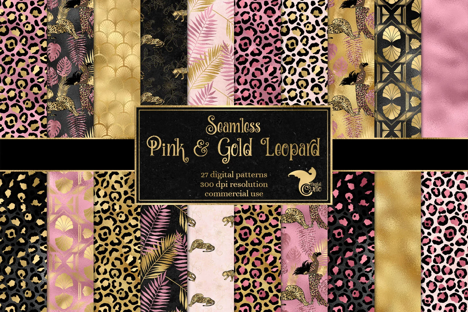 pink and gold leopard digital paper